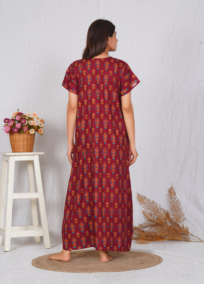 Elegant Print comfort Fit Cotton feeding nighty | Free size