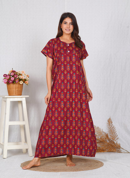 Elegant Print comfort Fit Cotton feeding nighty | Free size