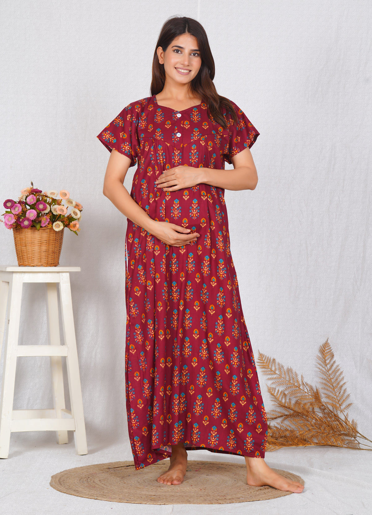 Elegant Print comfort Fit Cotton feeding nighty | Free size
