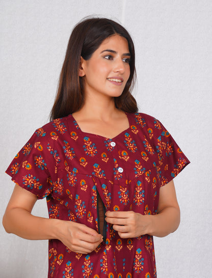 Elegant Print comfort Fit Cotton feeding nighty | Free size