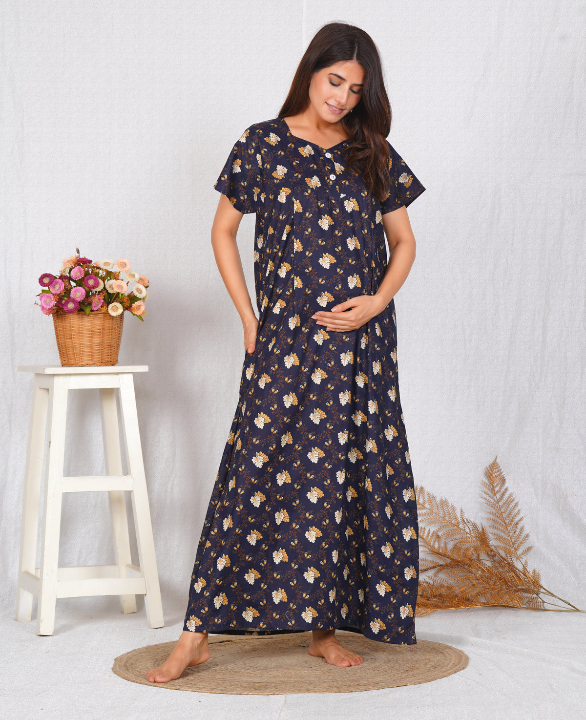 Women Cotton printed feeding nighty | Free Size