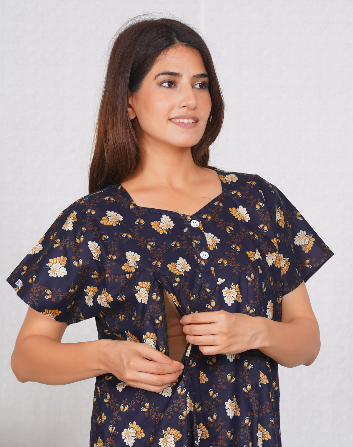 Women Cotton printed feeding nighty | Free Size