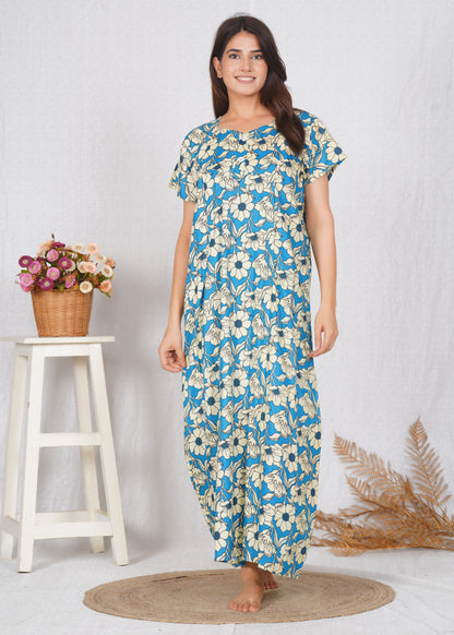 Floral Printed Cotton Feeding nighty for Women | Free size