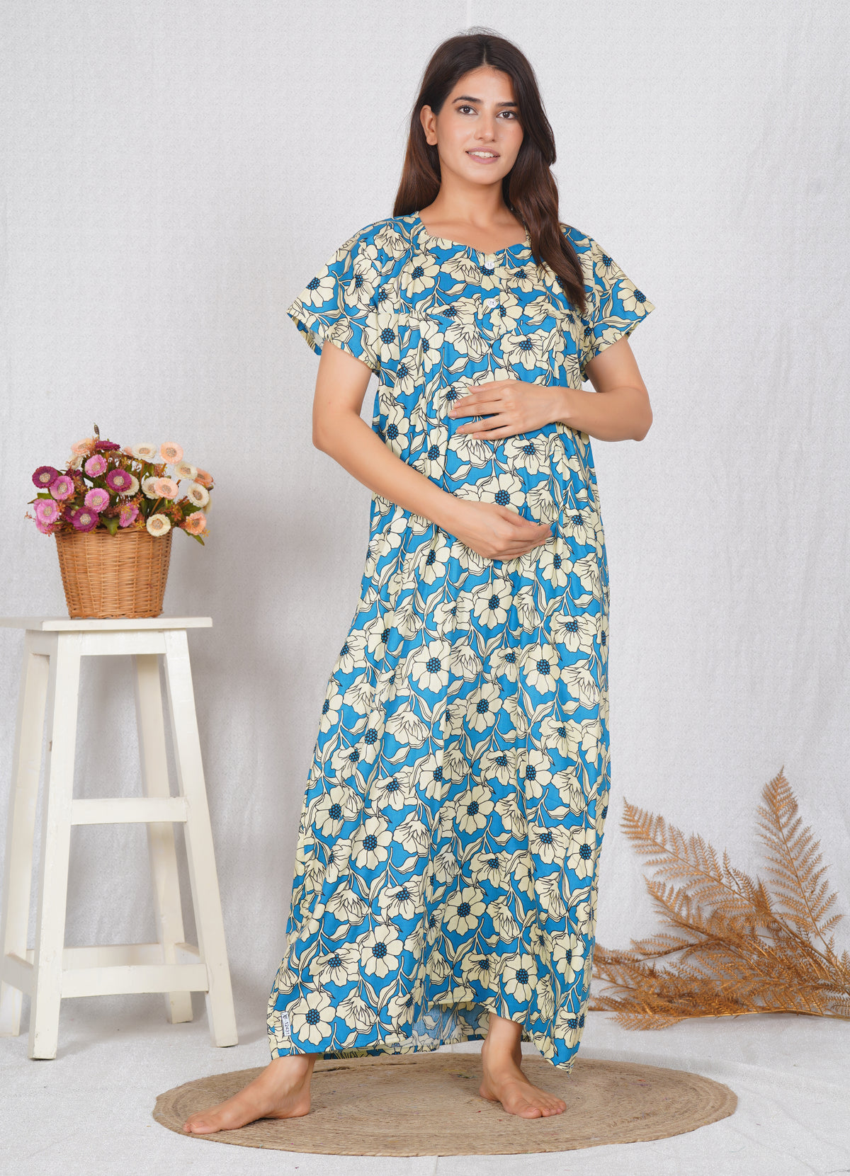 Floral Printed Cotton Feeding nighty for Women | Free size