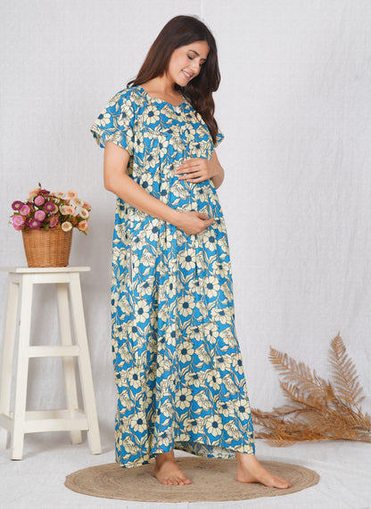 Floral Printed Cotton Feeding nighty for Women | Free size