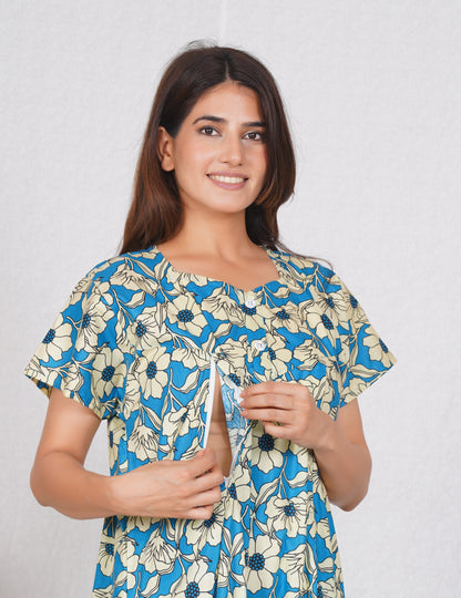 Floral Printed Cotton Feeding nighty for Women | Free size