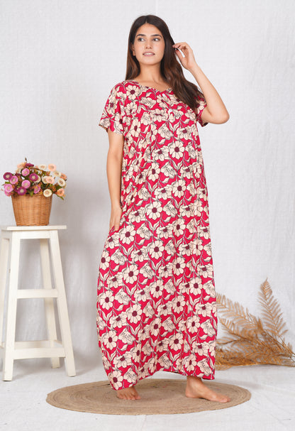 Elegant Print Cotton Nightdress for Women | Free size