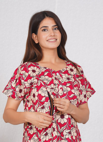 Elegant Print Cotton Nightdress for Women | Free size