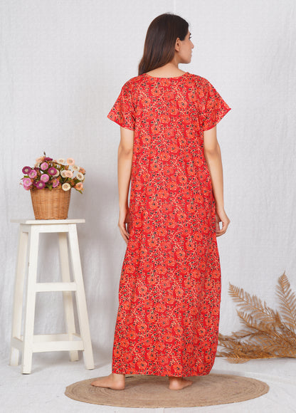 Kalamkari Printed Cotton Feeding nighty for women | Free size
