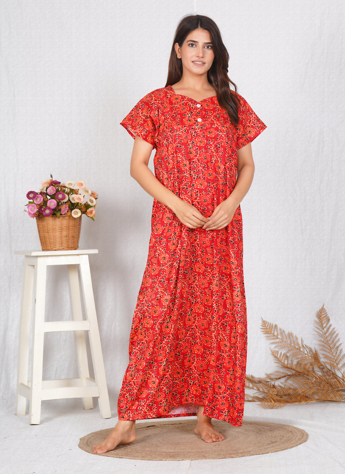 Kalamkari Printed Cotton Feeding nighty for women | Free size