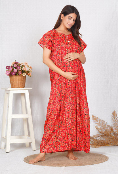Kalamkari Printed Cotton Feeding nighty for women | Free size