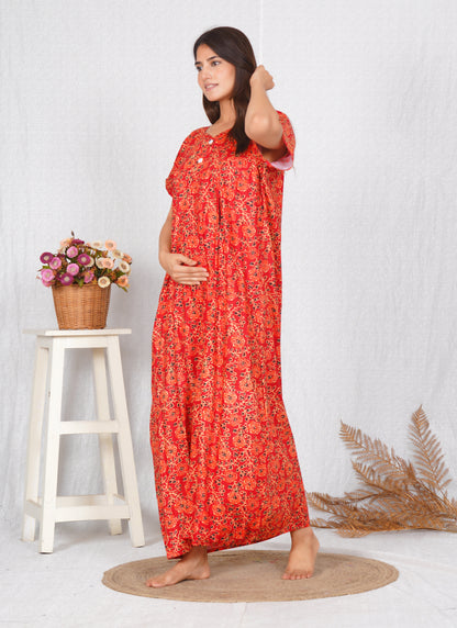 Kalamkari Printed Cotton Feeding nighty for women | Free size