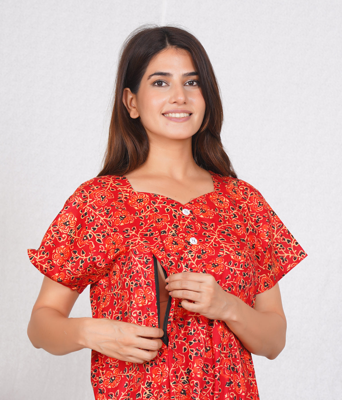 Kalamkari Printed Cotton Feeding nighty for women | Free size