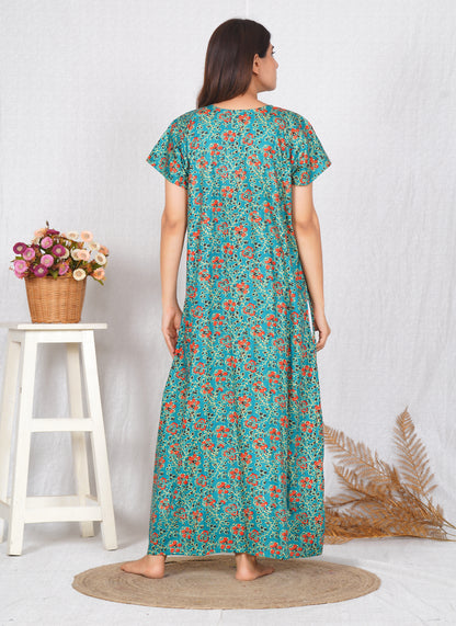 Kalamkari Printed Cotton Feeding nighty for women | Free size