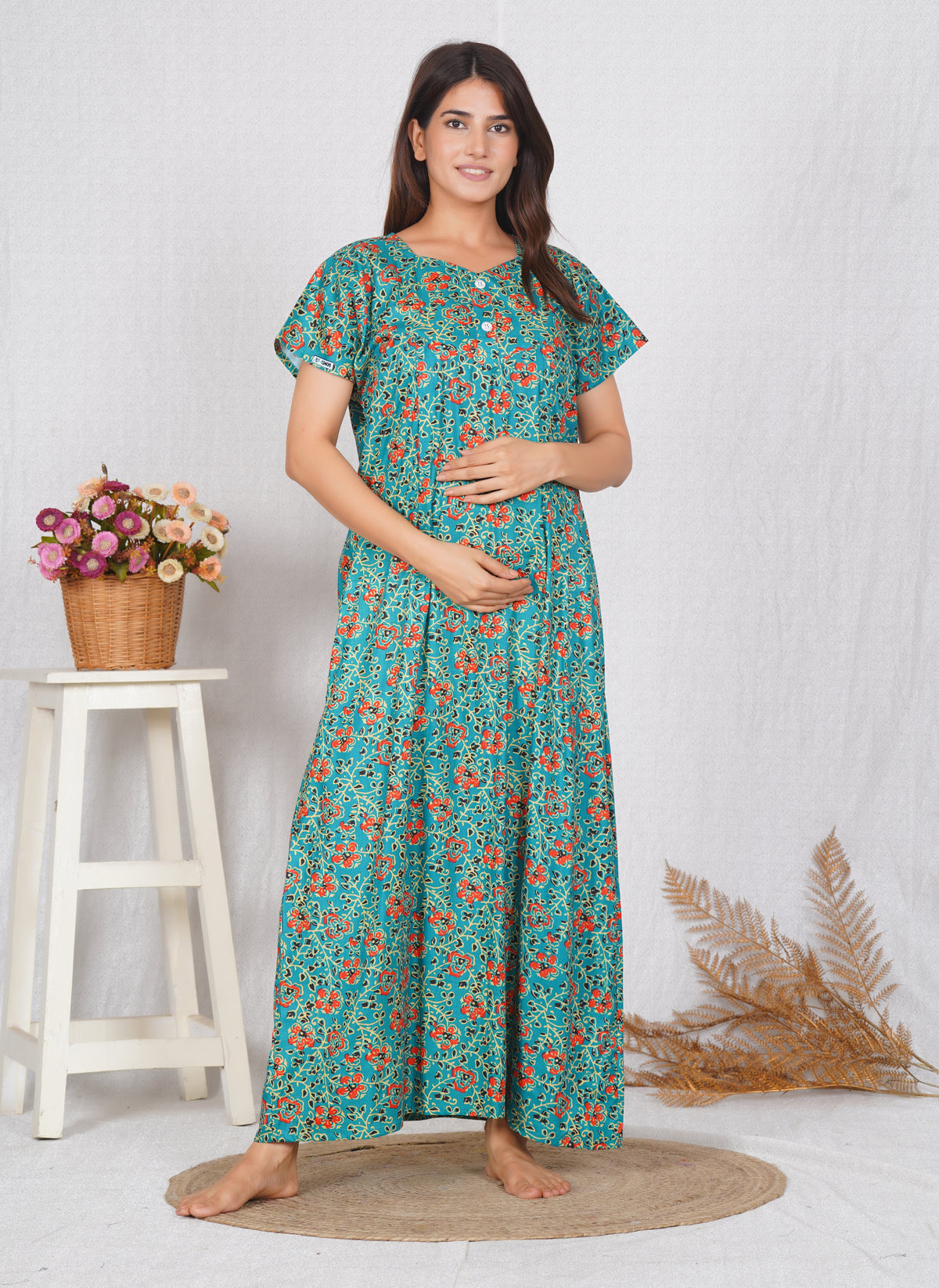 Kalamkari Printed Cotton Feeding nighty for women | Free size