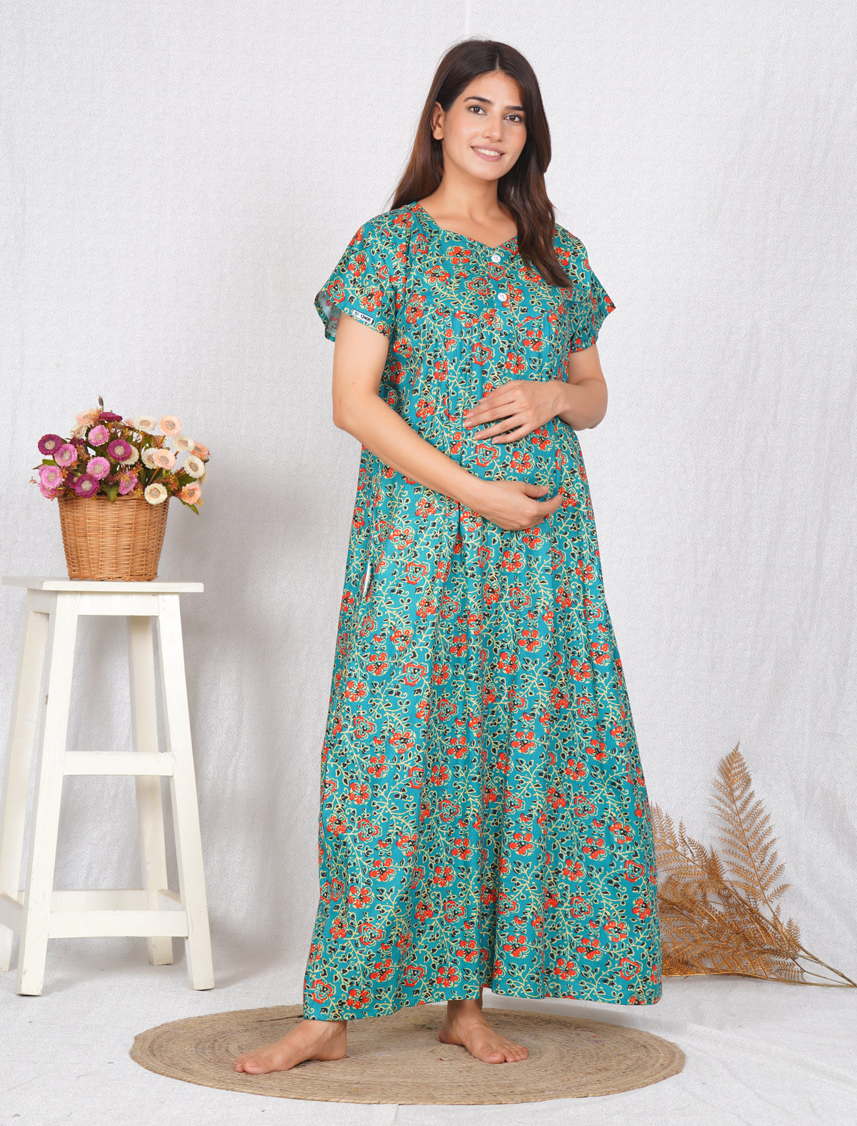 Kalamkari Printed Cotton Feeding nighty for women | Free size