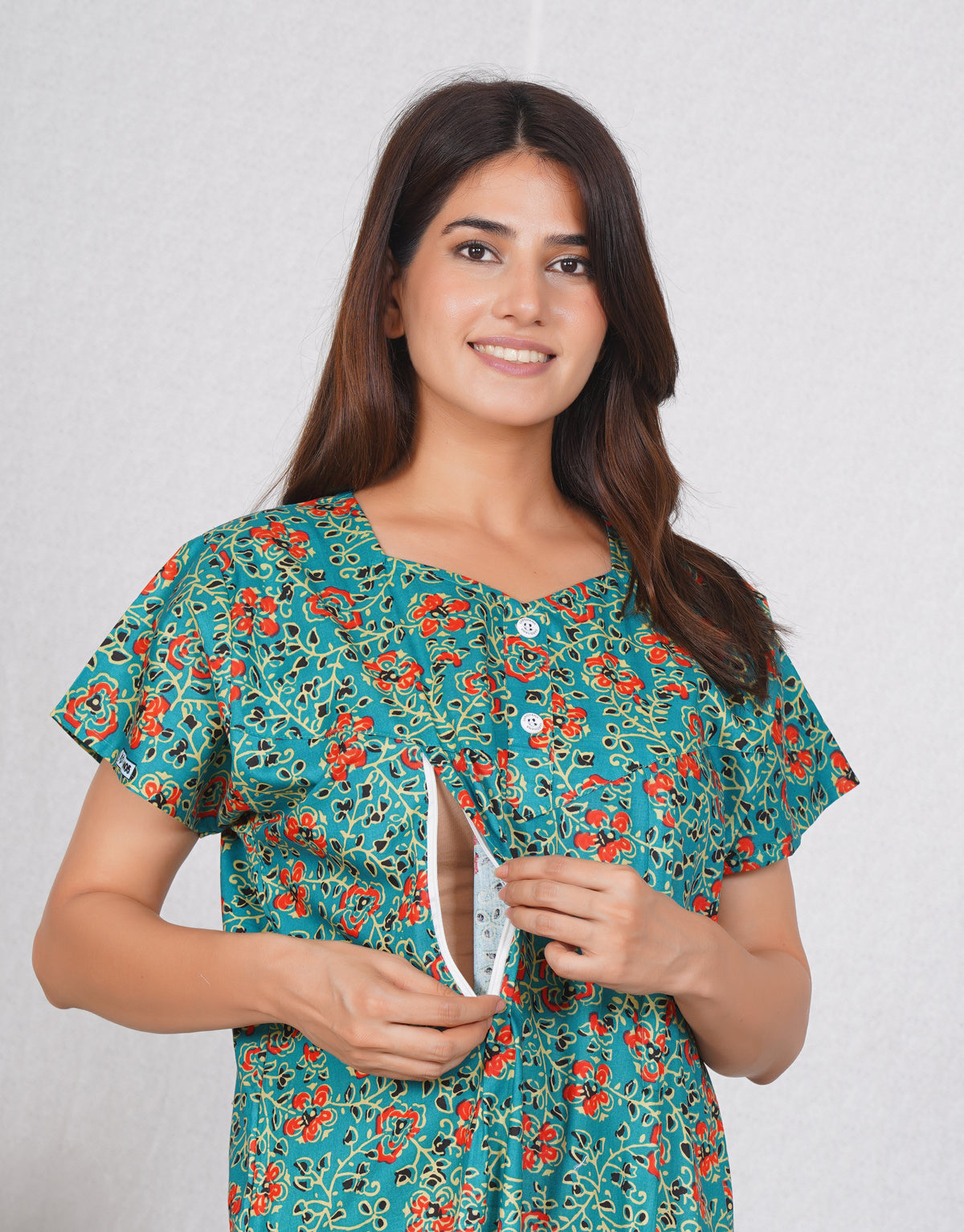 Kalamkari Printed Cotton Feeding nighty for women | Free size