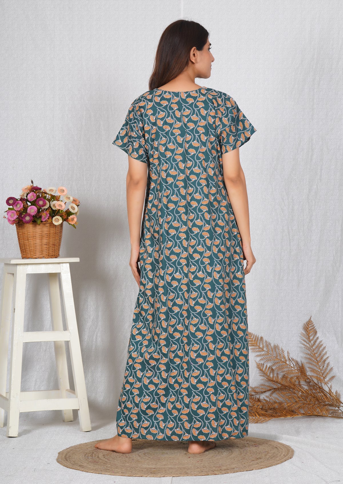 Vardhana Women's Premium Cotton Embroidery Nighty | Soft & Comfortable | Elegant Floral Design