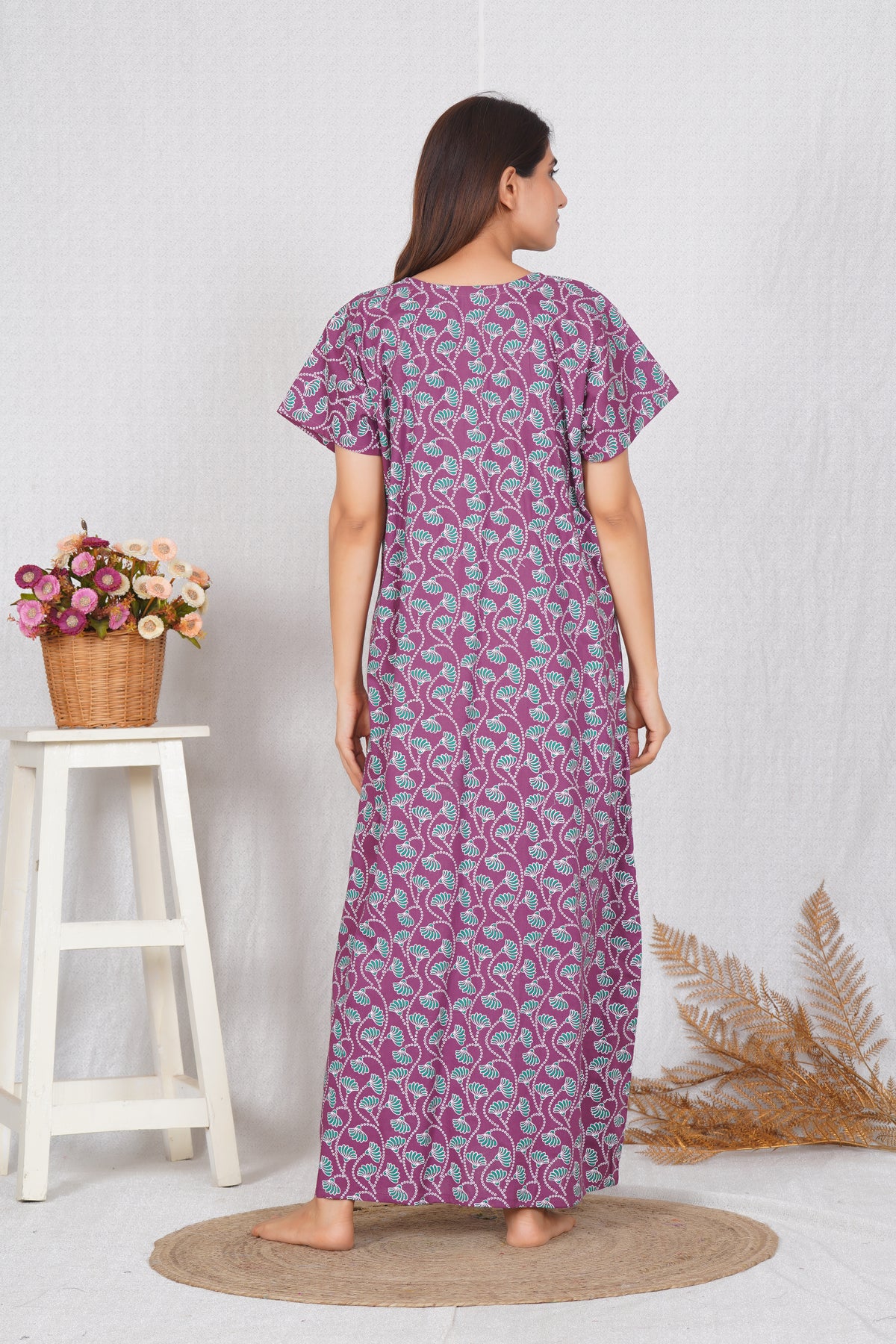Elegant Floral Design Women's Premium Cotton Embroidery Nighty