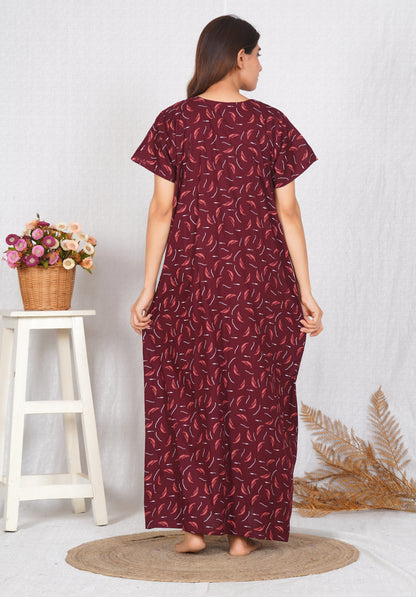 Women Cotton Neck embroidery Nighty | Free size