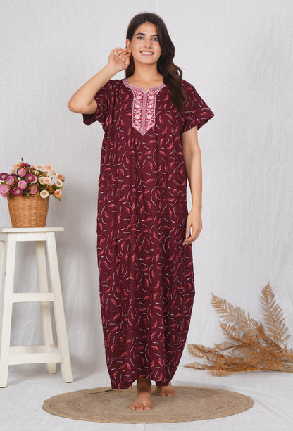 Women Cotton Neck embroidery Nighty | Free size