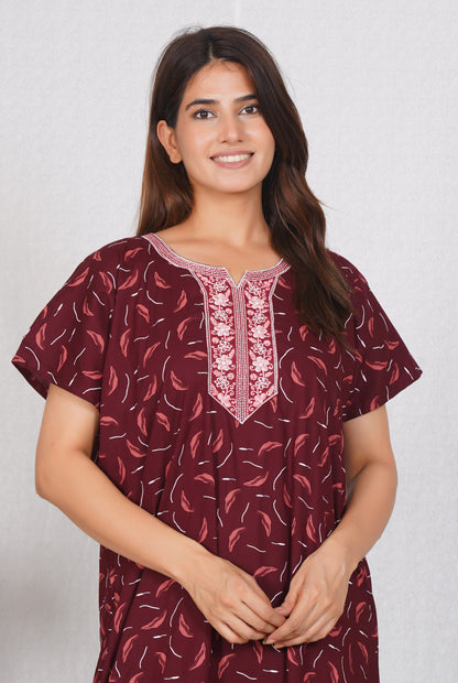 Women Cotton Neck embroidery Nighty | Free size