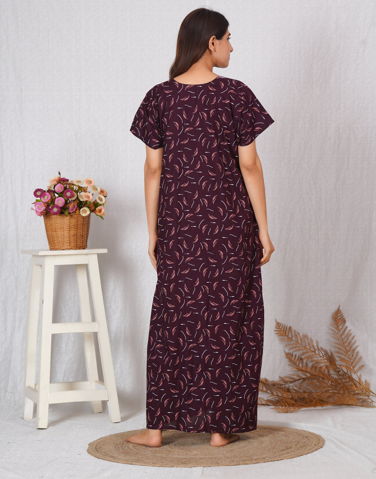 Vardhana Women's Premium Cotton Embroidery Nighty | Soft & Comfortable | Elegant Floral Design
