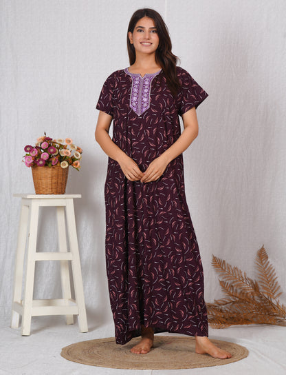 Vardhana Women's Premium Cotton Embroidery Nighty | Soft & Comfortable | Elegant Floral Design