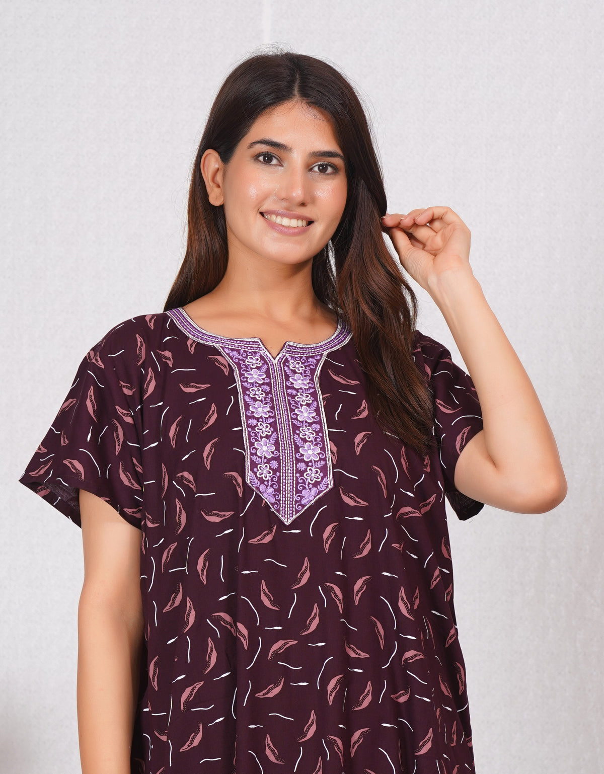 Vardhana Women's Premium Cotton Embroidery Nighty | Soft & Comfortable | Elegant Floral Design