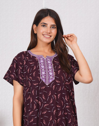 Vardhana Women's Premium Cotton Embroidery Nighty | Soft & Comfortable | Elegant Floral Design