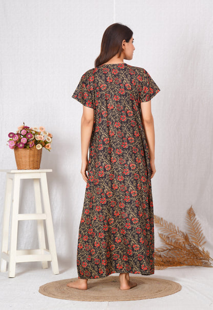 Kalamkari Printed Cotton Feeding nighty for women | Free size