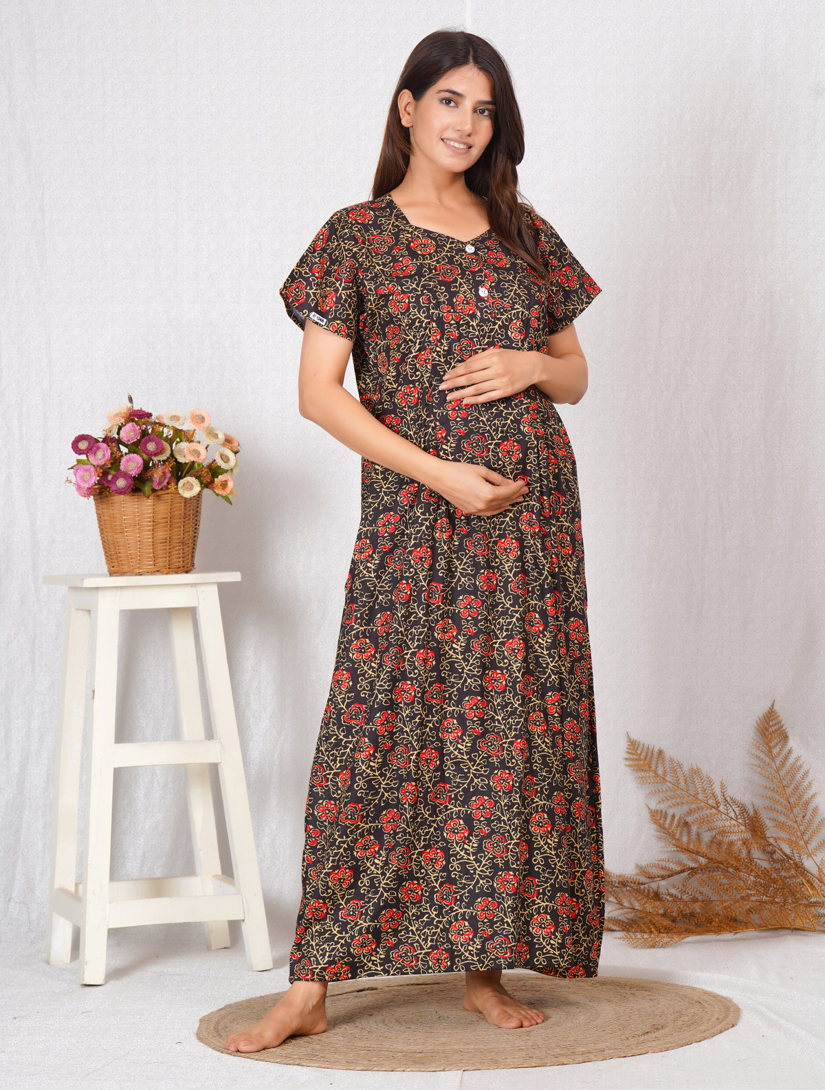 Kalamkari Printed Cotton Feeding nighty for women | Free size
