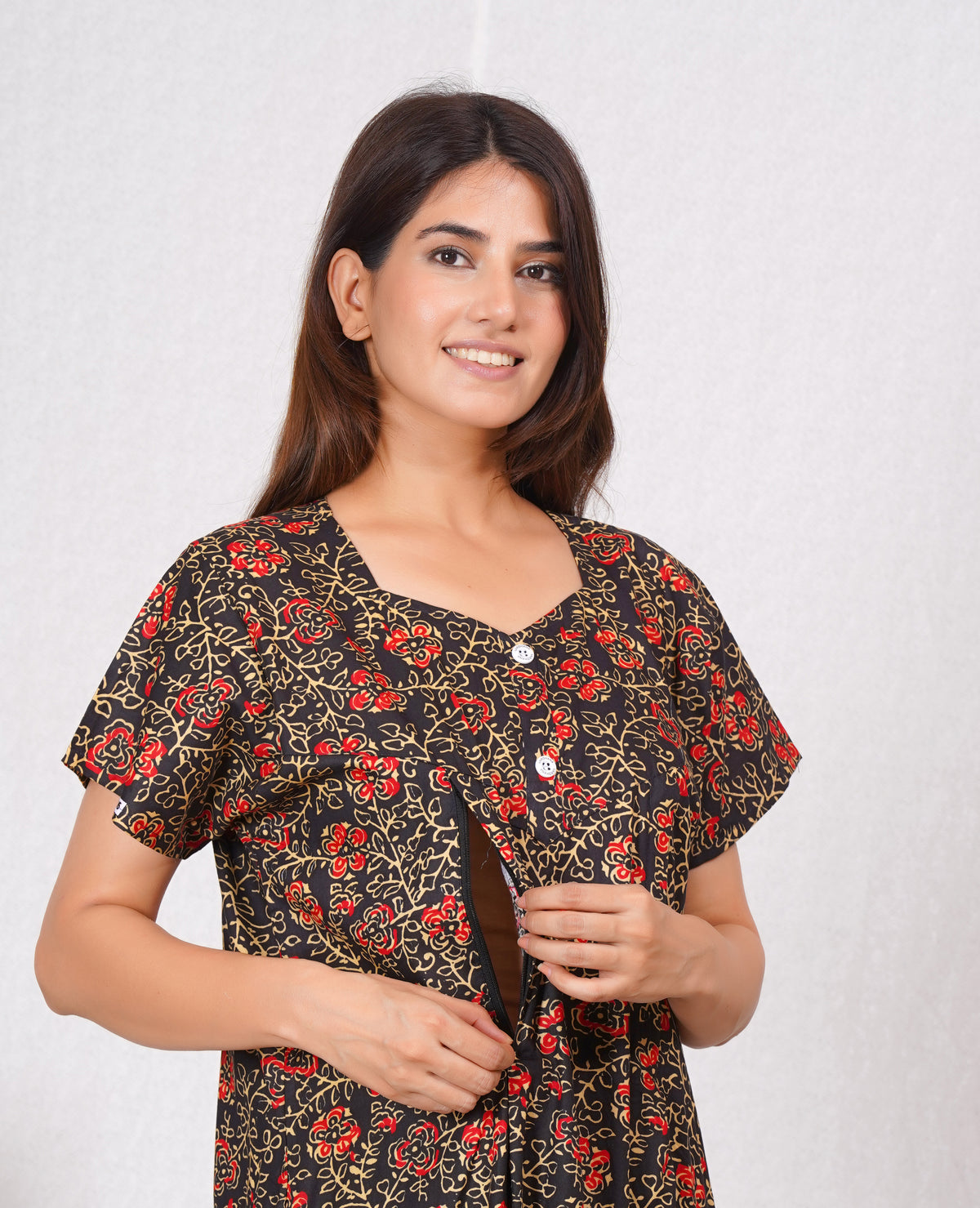 Kalamkari Printed Cotton Feeding nighty for women | Free size