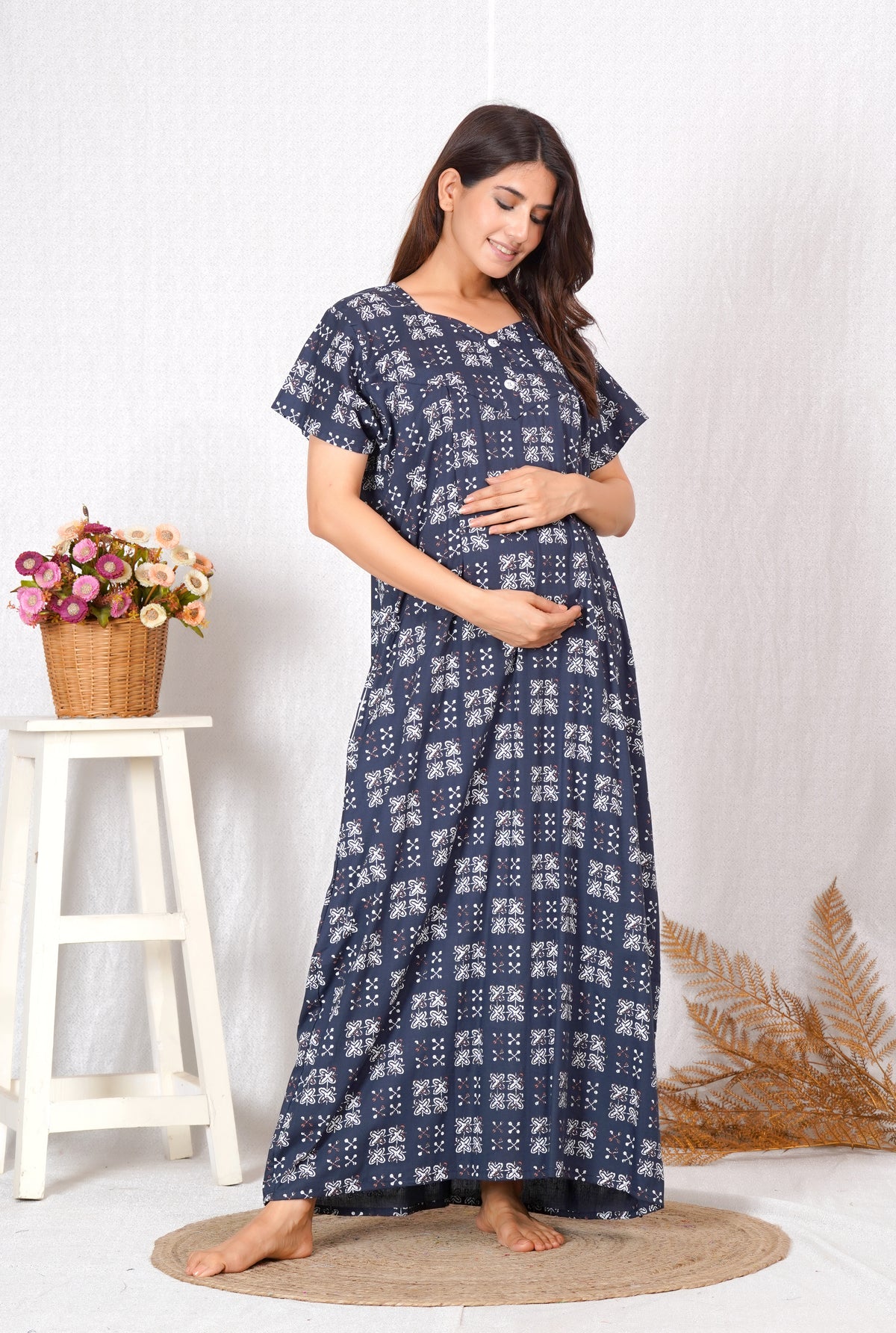 Rajwadi Cotton printed feeding nighty | Free Size