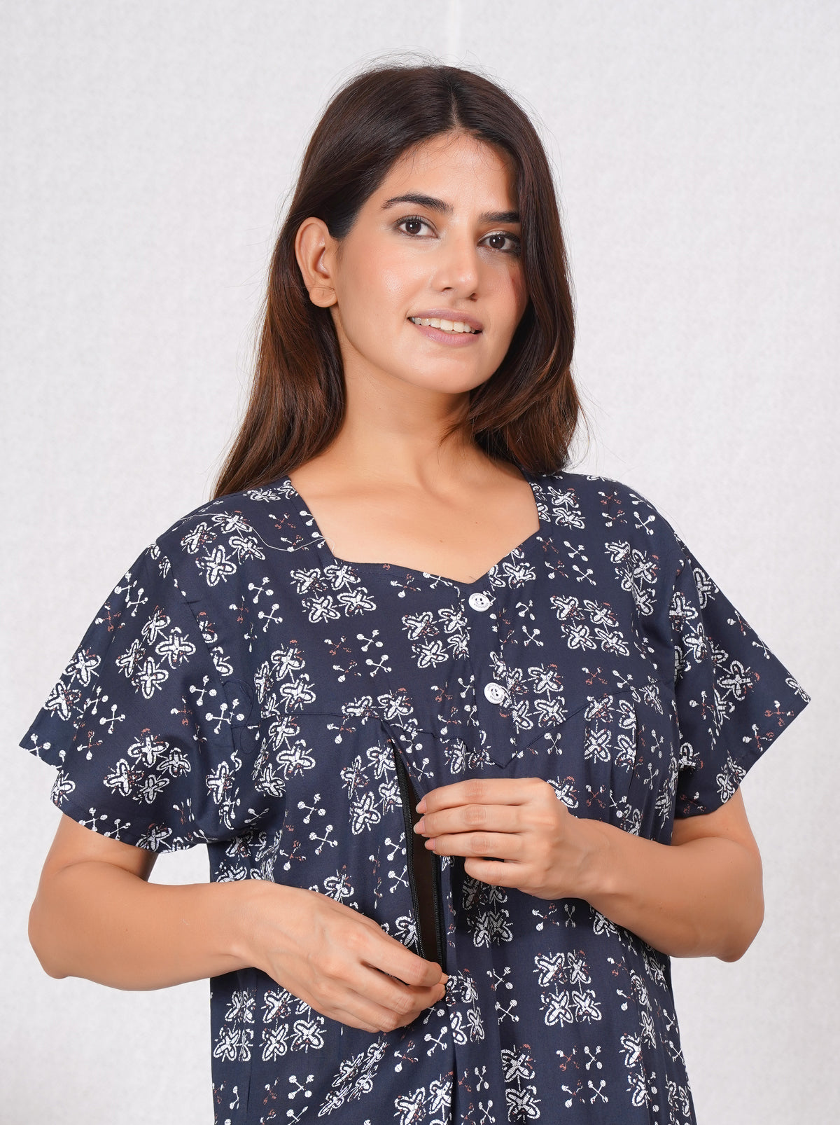 Rajwadi Cotton printed feeding nighty | Free Size