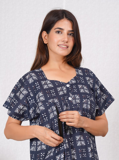 Rajwadi Cotton printed feeding nighty | Free Size
