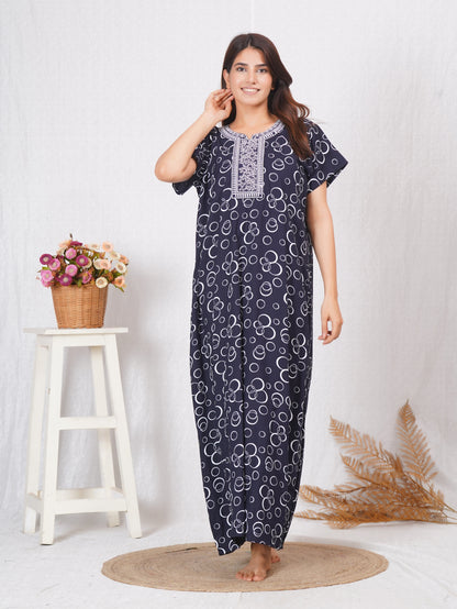 Cotton printed Embroidery nightgown | Free size