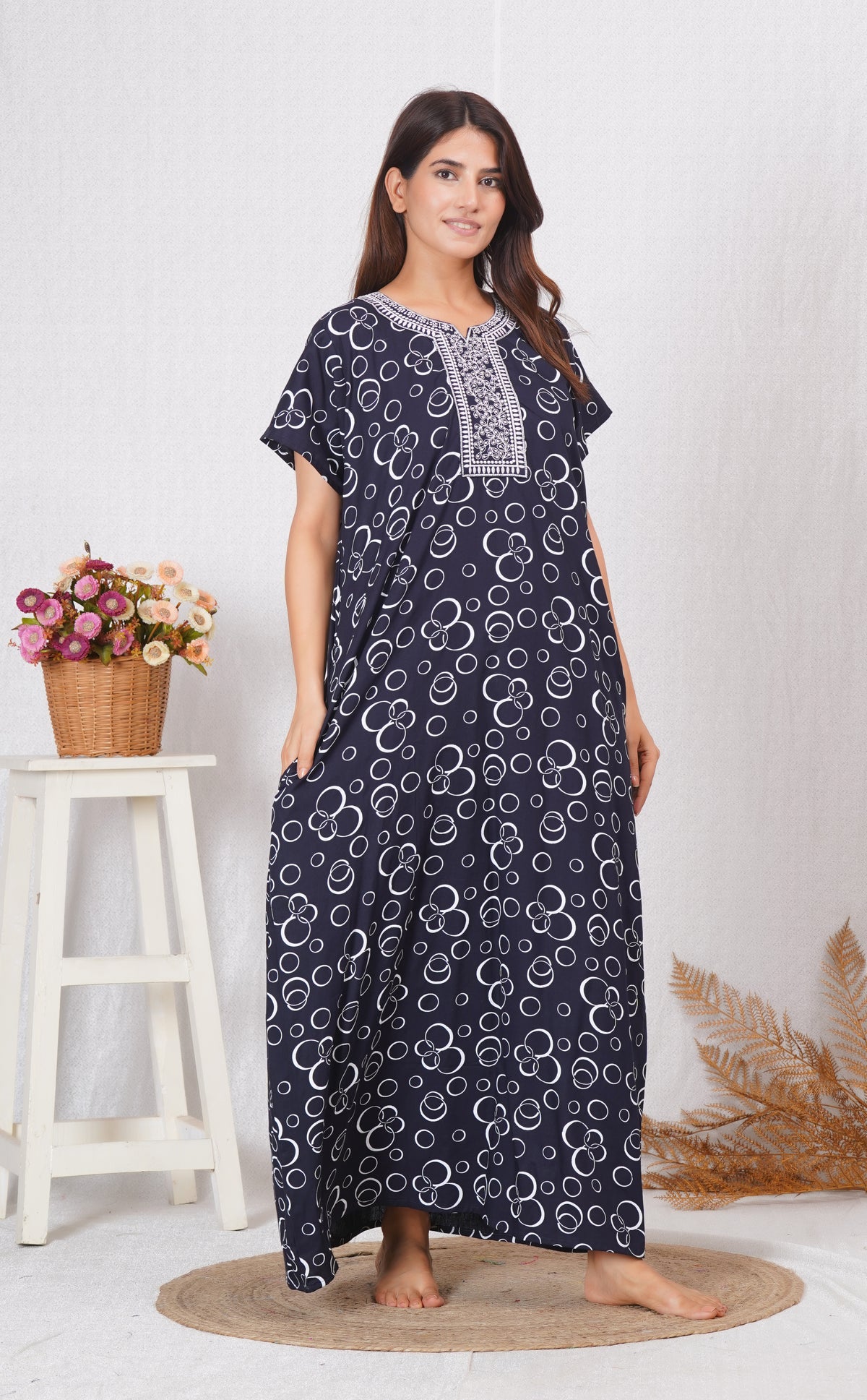 Cotton printed Embroidery nightgown | Free size