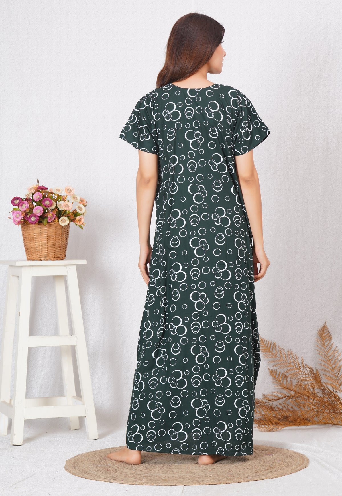 Women Cotton Printed Embroidery Nightgown | Free size