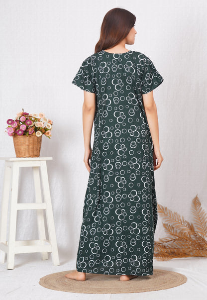Women Cotton Printed Embroidery Nightgown | Free size