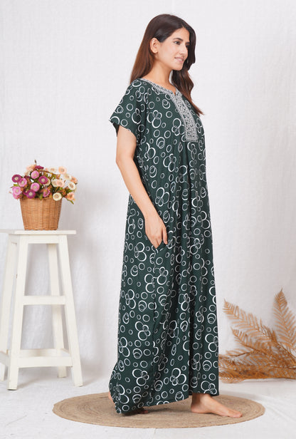 Women Cotton Printed Embroidery Nightgown | Free size