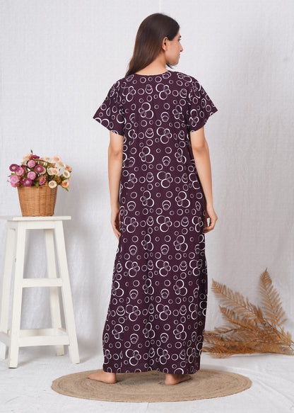 Neck embroidery Maroon Cotton Nighty for Women – Free Size