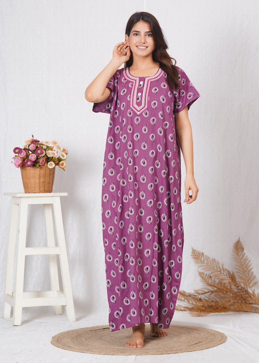 Stylish Embroidery Cotton night dress for Women | Free size