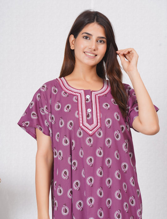 Stylish Embroidery Cotton night dress for Women | Free size
