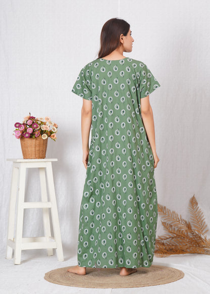 Neck embroidery designed Cotton night dress | Free size