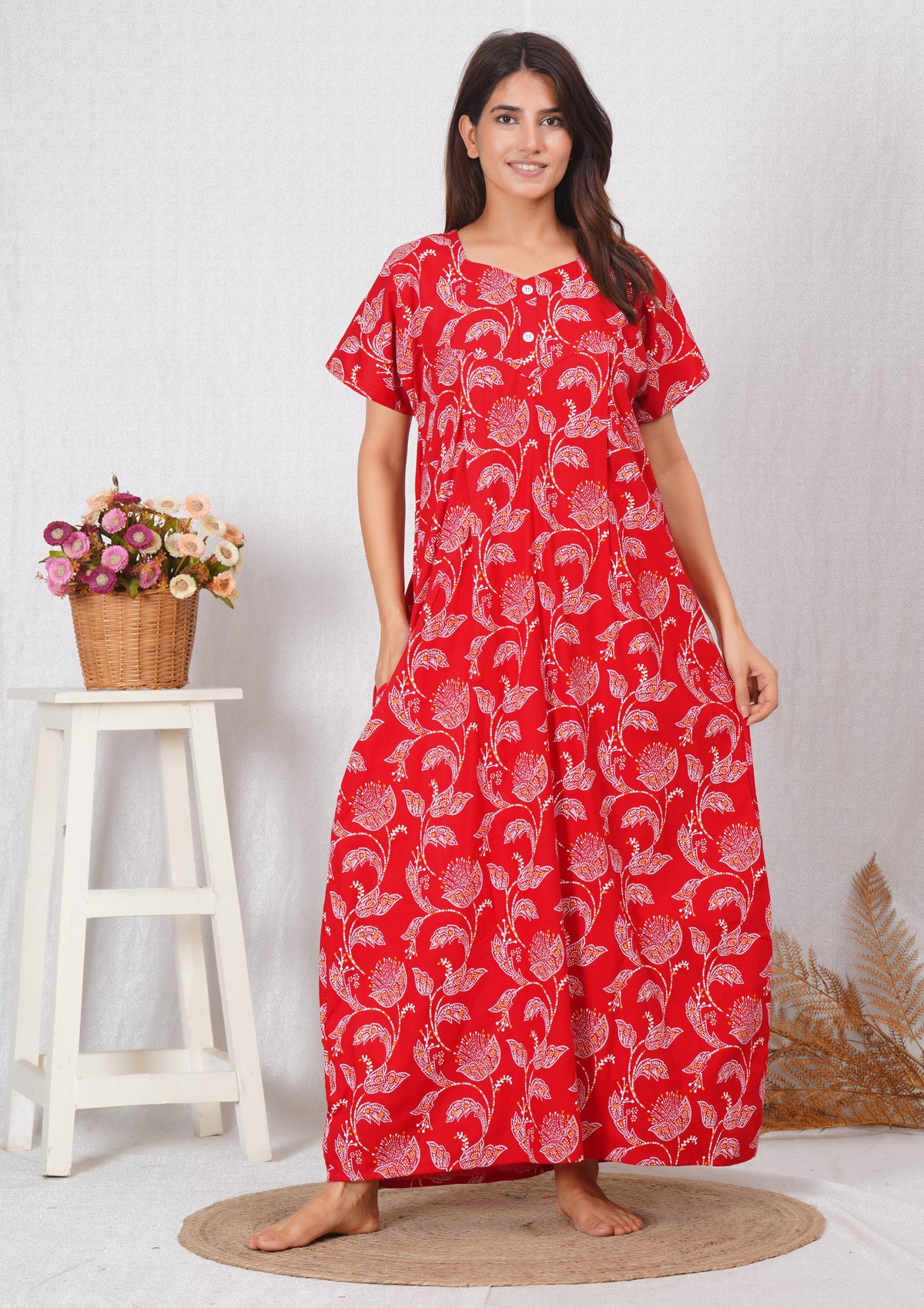 Kalamkari Printed Cotton Feeding nighty for Women | Free size