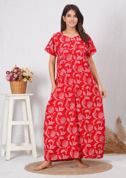 Kalamkari Printed Cotton Feeding nighty for Women | Free size