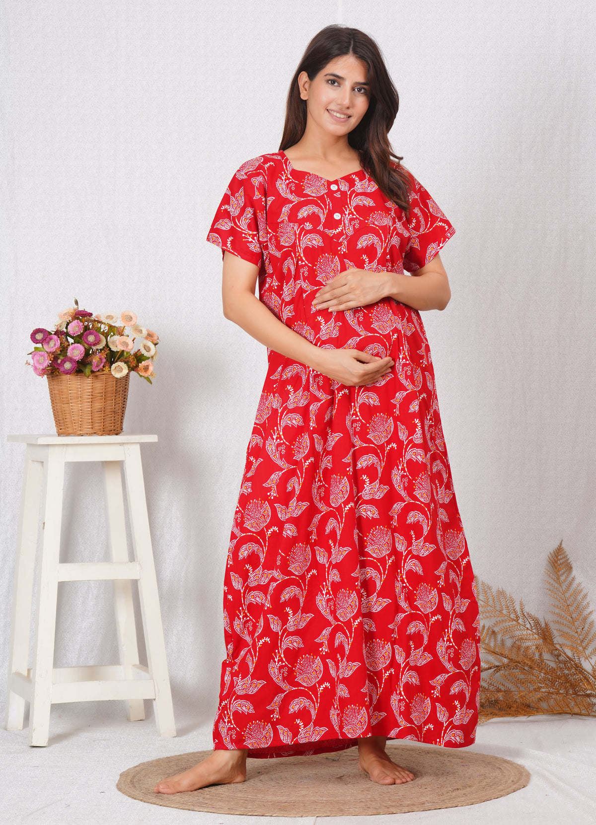 Kalamkari Printed Cotton Feeding nighty for Women | Free size