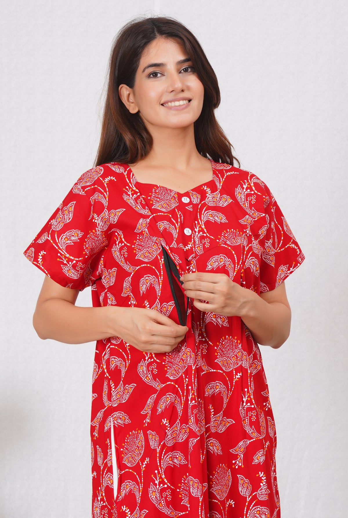 Kalamkari Printed Cotton Feeding nighty for Women | Free size