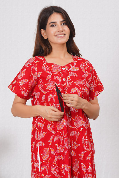Kalamkari Printed Cotton Feeding nighty for Women | Free size